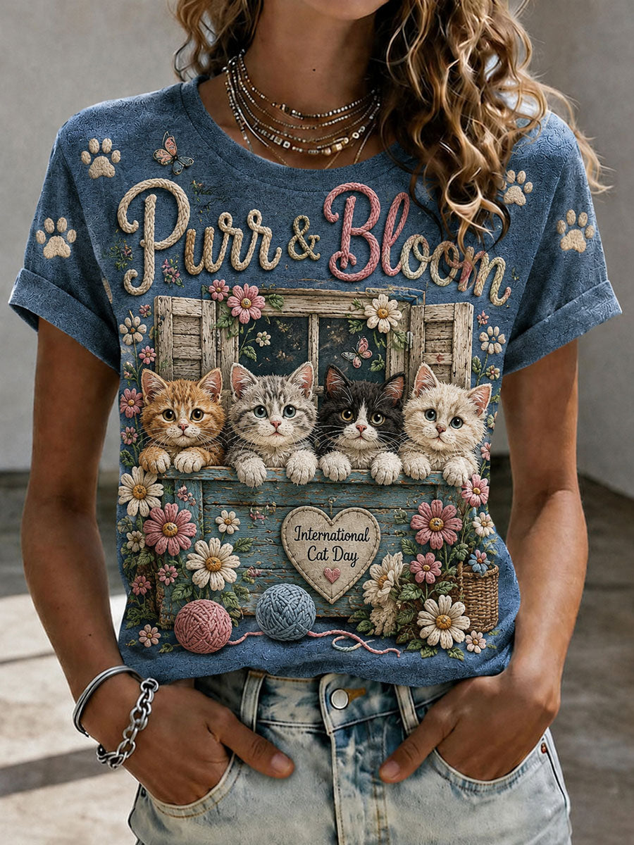 Women’s Cat Lover’s Day Printed Casual Short-Sleeve T-Shirt
