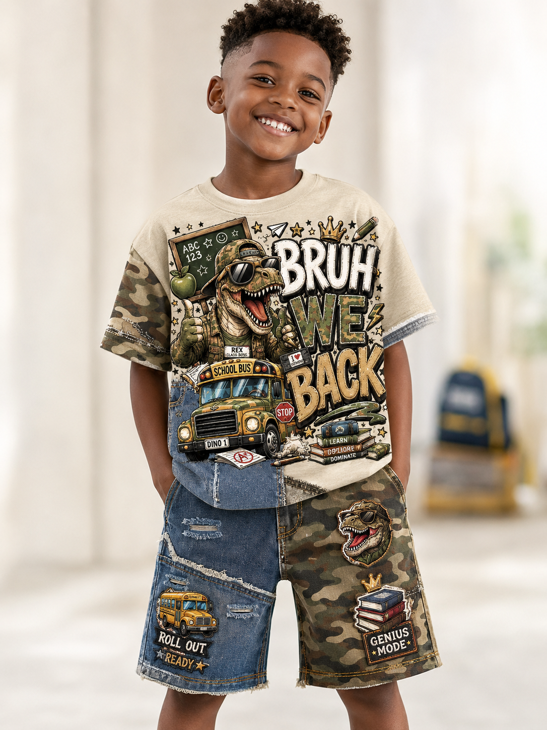 Back-To-School Season Short-Sleeve Shirt Set