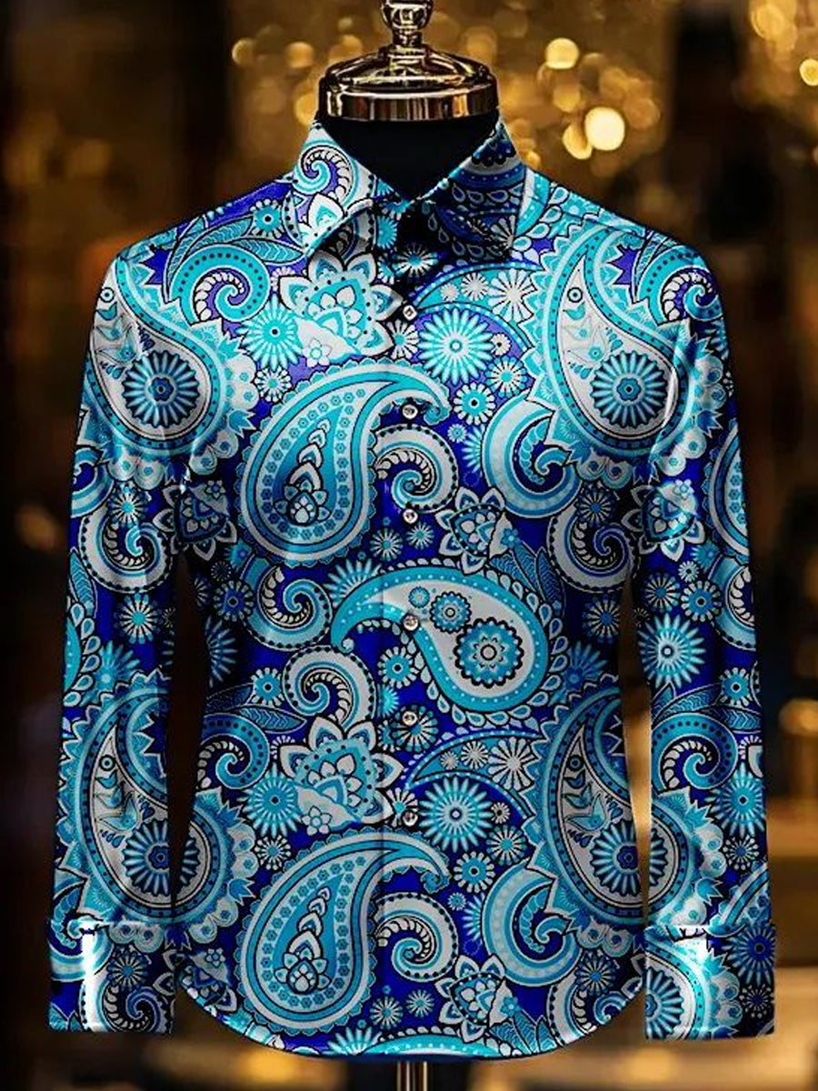 Men's Retro Business Style Art Print Casual Shirt