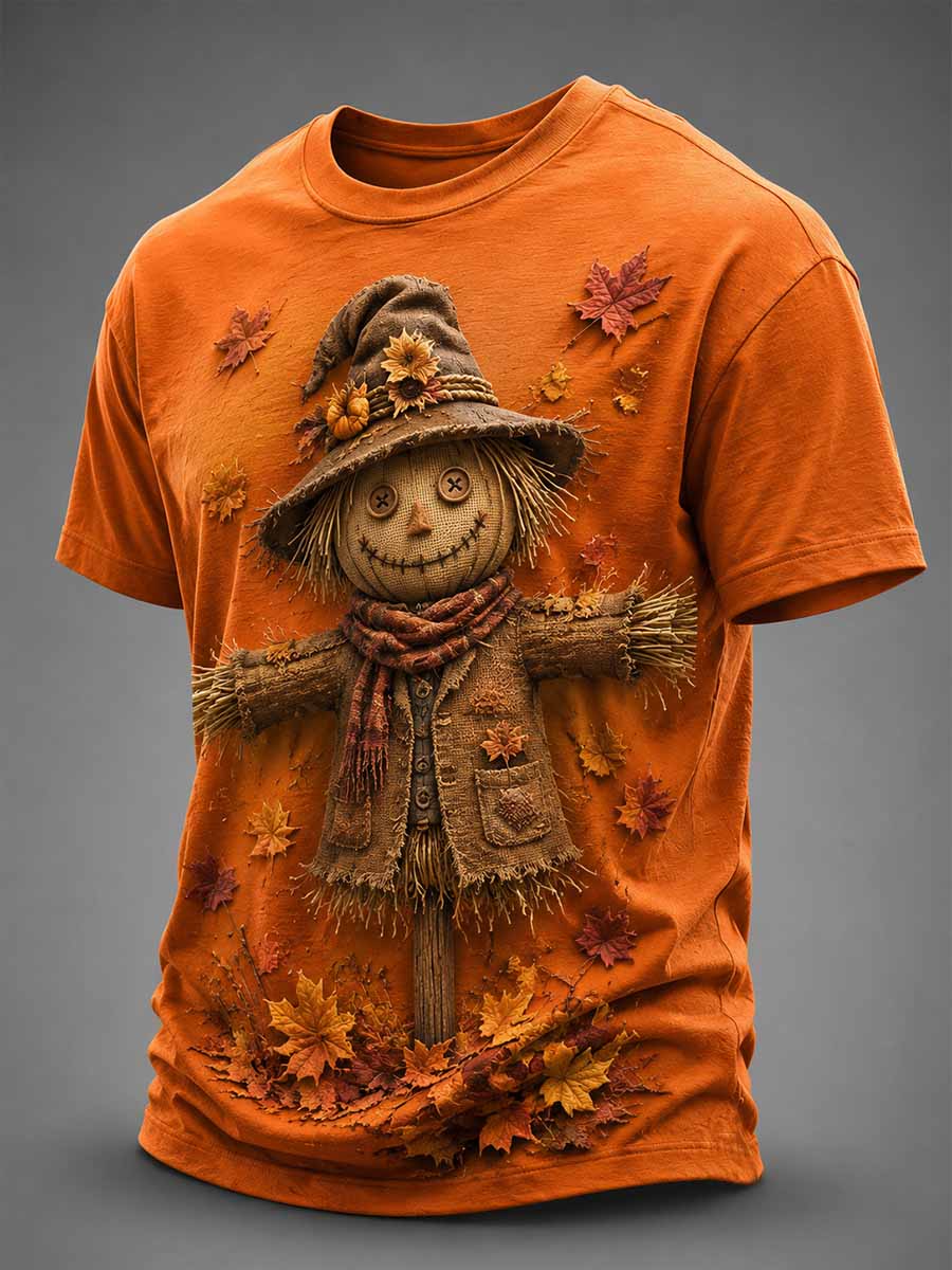 Men's Retro Autumn Scarecrow Pattern Printed T-Shirt