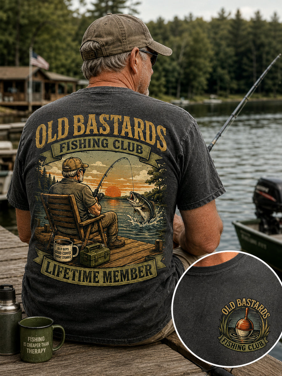 Men's Funny Old Bastards Fishing Club Lifetime Member Print Casual Tee