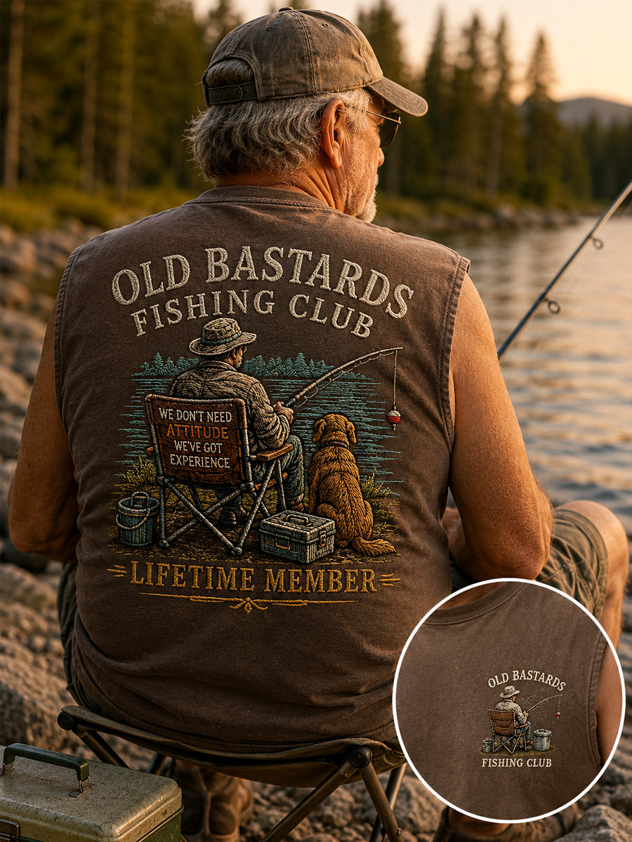 Men's Funny Old Bastards Fishing Club Lifetime Member Print Casual Tank Top