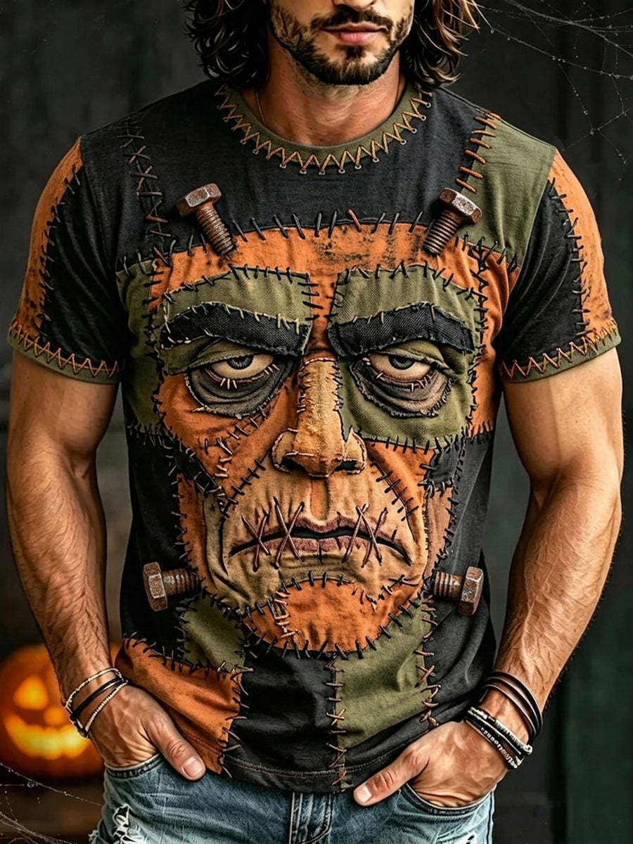 Men's Vintage Halloween Spooky Zombie Print Short Sleeves T-shirt