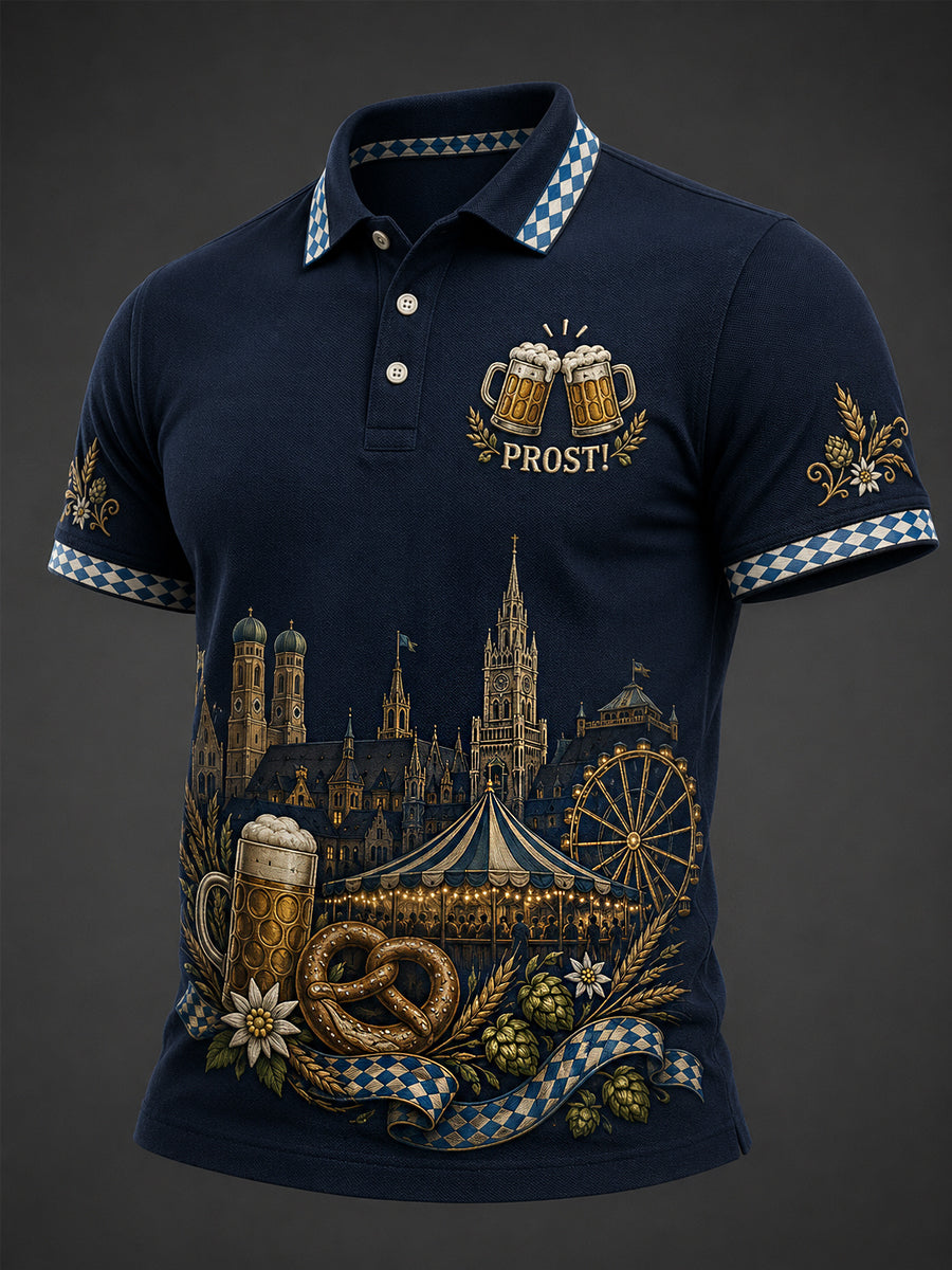 Men's Oktoberfest Prost! Print Casual Polo Shirt