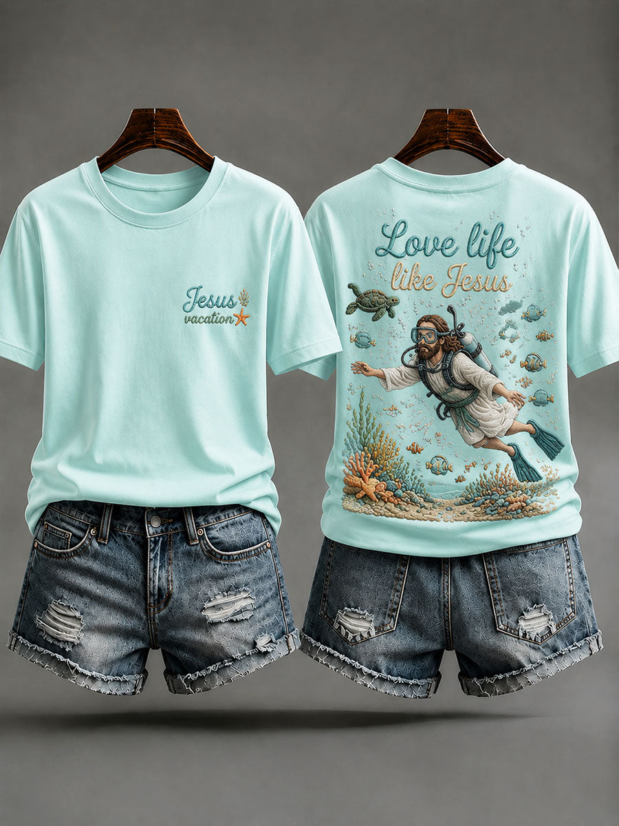 Women's "Love Life Like Jesus" Jesus Diving Vacation Casual T-shirt