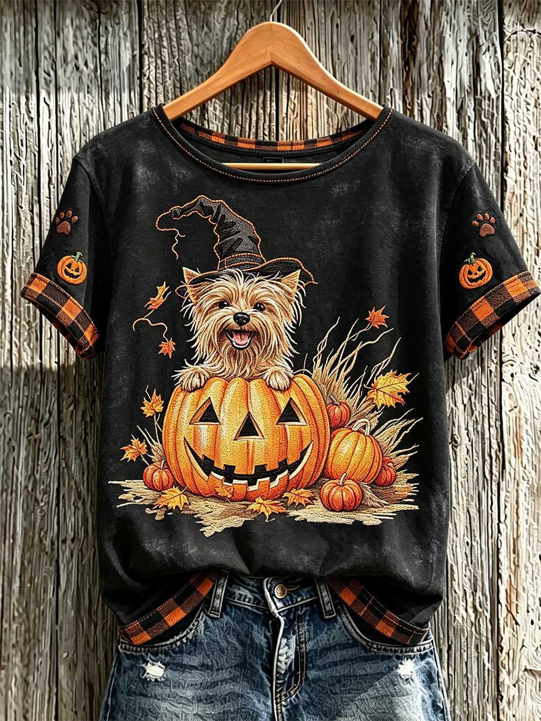 Women's Fall Halloween Cute Animal Pattern Printed Casual Short Sleeve T-Shirt