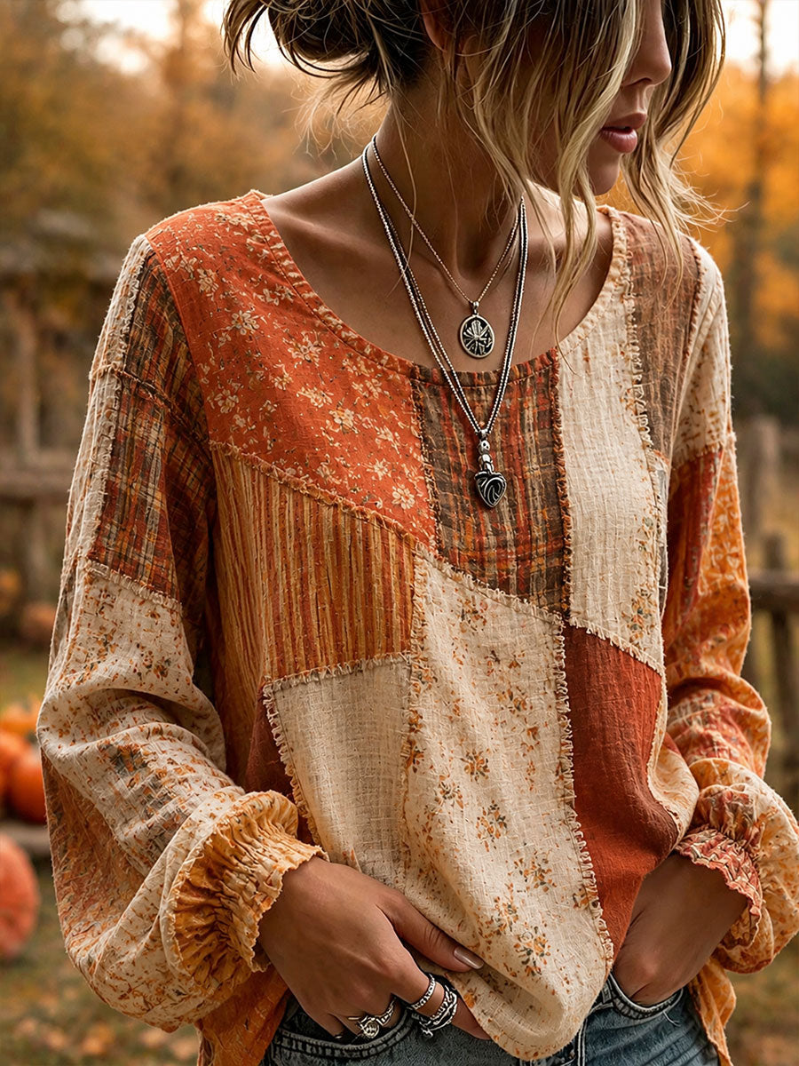 Women's Fall Patchwork Art Shirt