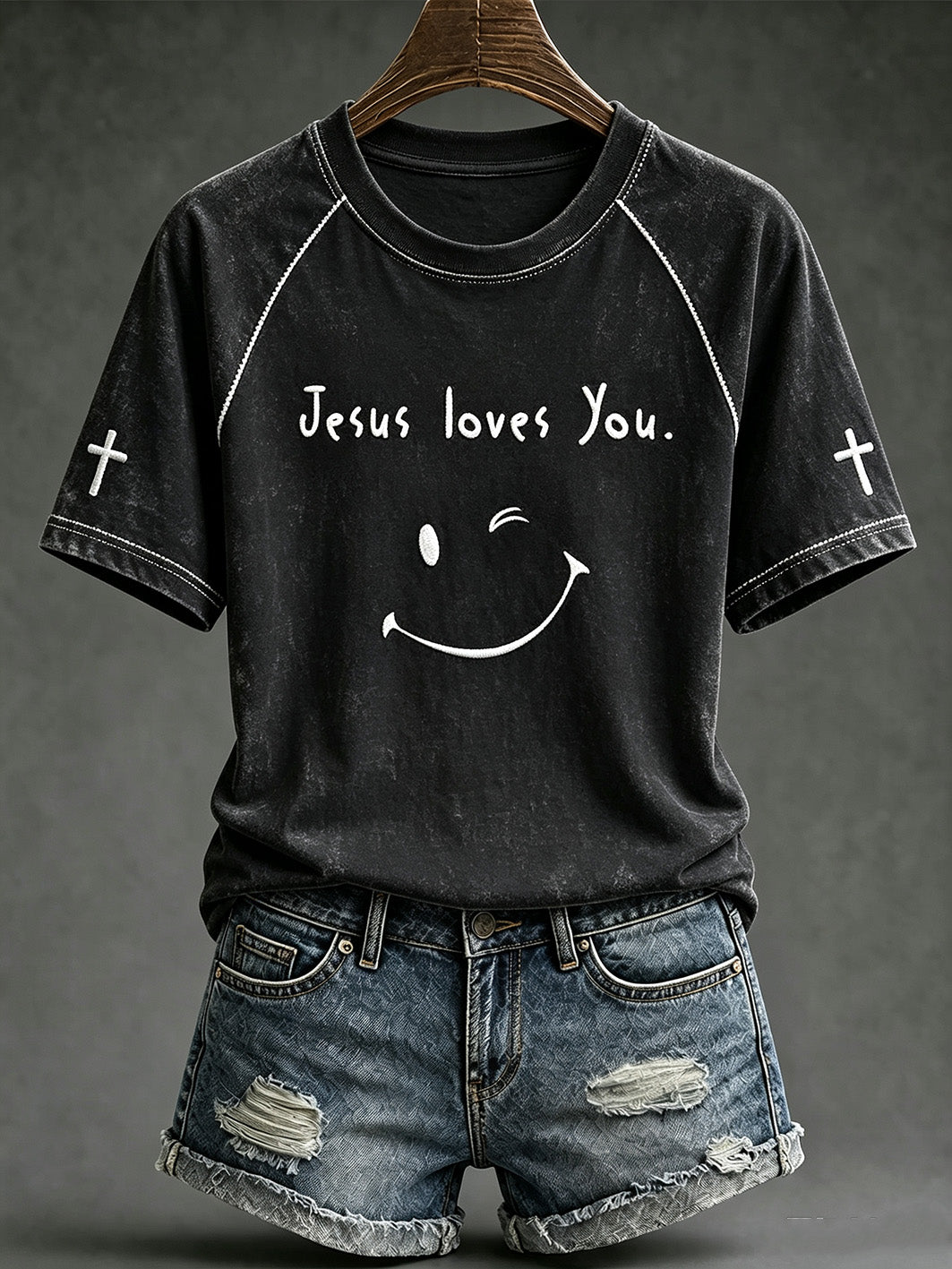Women's faith-themed fun pattern printed casual short-sleeve T-shirt