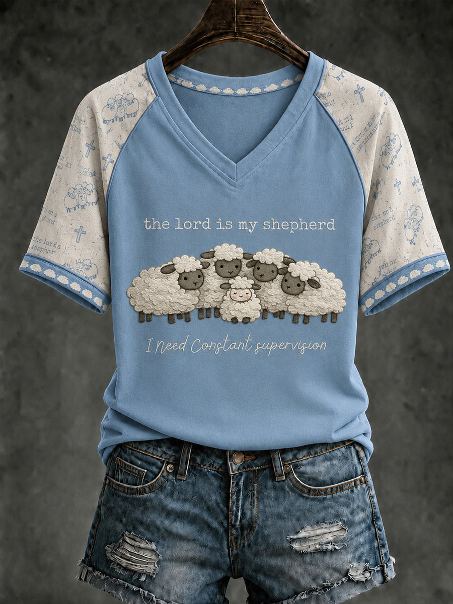 Women's Christian The Lord Is My Shepherd V-neck Short Sleeve T-shirt