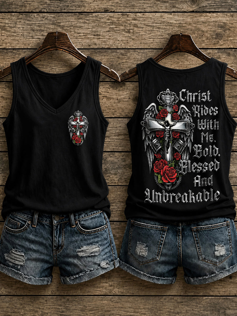Women's Christian Motorcycle Biker Graphic Vest Top