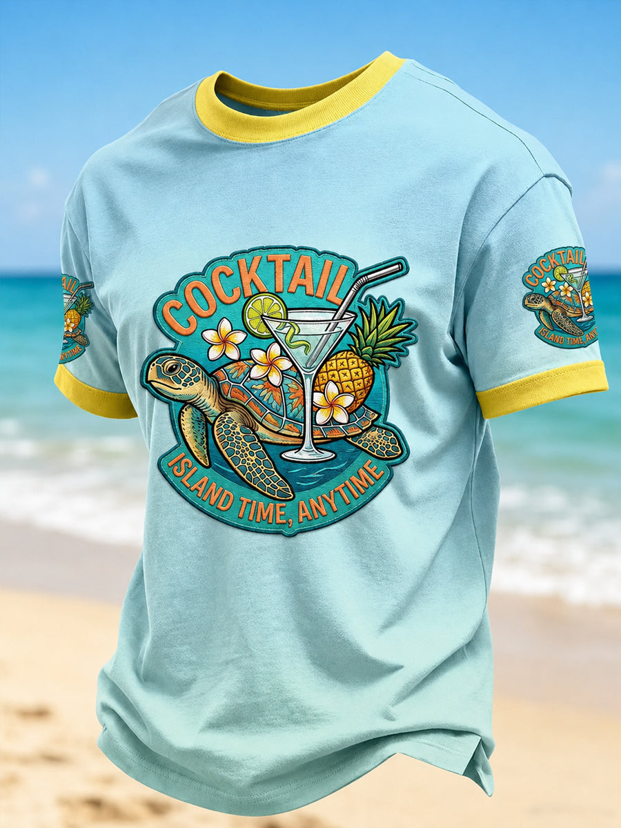 Men's I'm Retired It's "Cocktail Island Time, Always Ready" Short Sleeve T-shirt