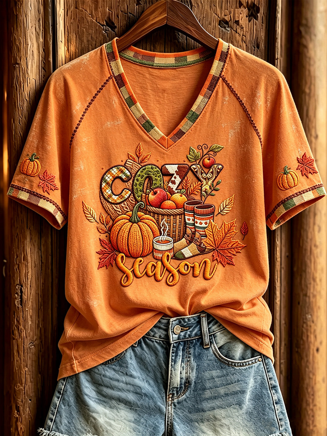 Women's autumn theme pattern casual short-sleeved T-shirt