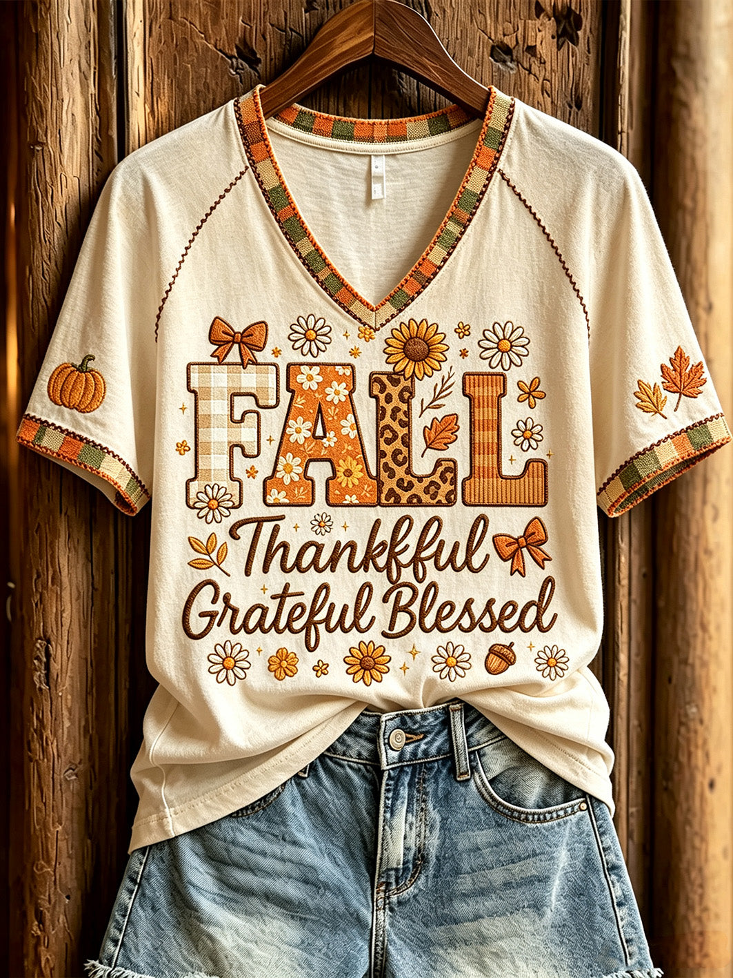 Women's autumn theme pattern casual short-sleeved T-shirt