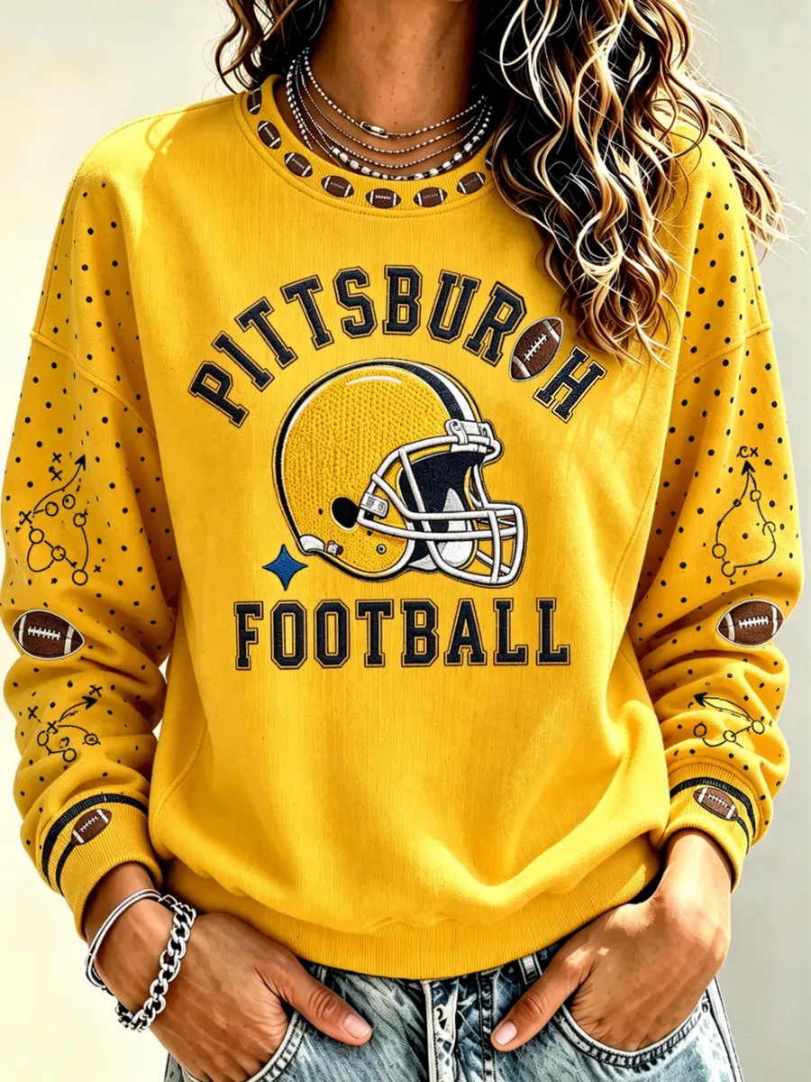 Women's Pittsburgh Football Ribbed Round-Neck Sweatshirt