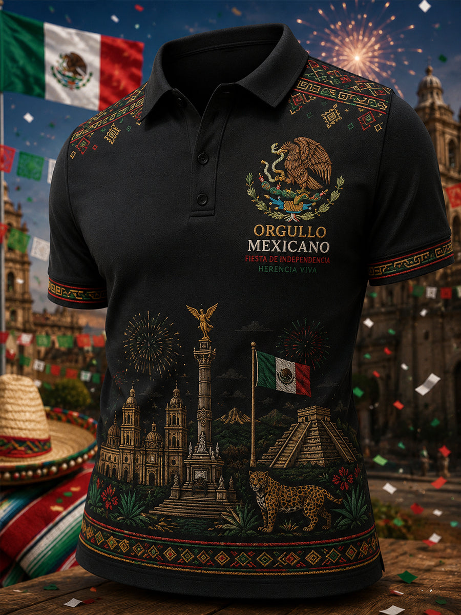 Men's Independence Day-Themed Print Short-Sleeve Polo Shirt
