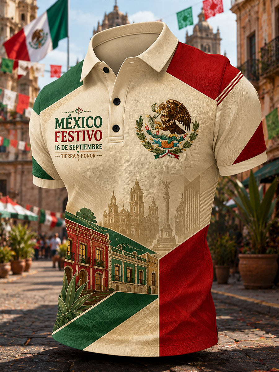 Men's Independence Day-Themed Print Short-Sleeve Polo Shirt