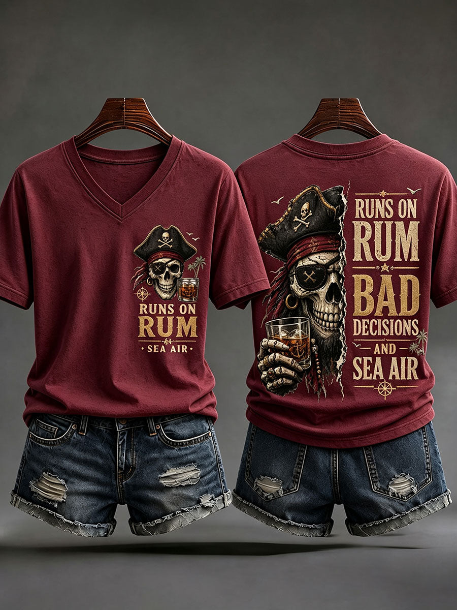 Women's 'Runs On Rum, Bad Decisions, And Sea Air' V-Neck T-Shirts