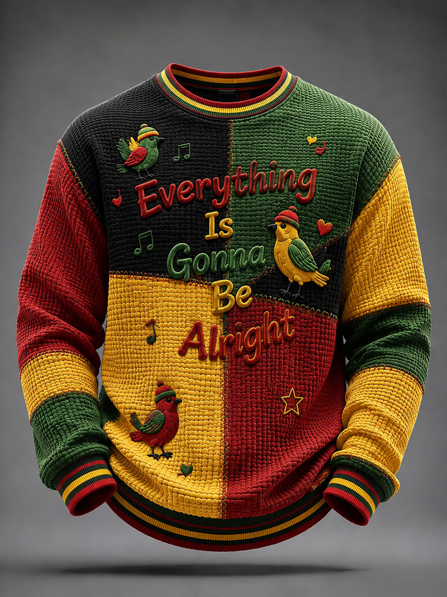 Vintage Reggae Music Lover's Waffle-Weave Patchwork T-Shirt