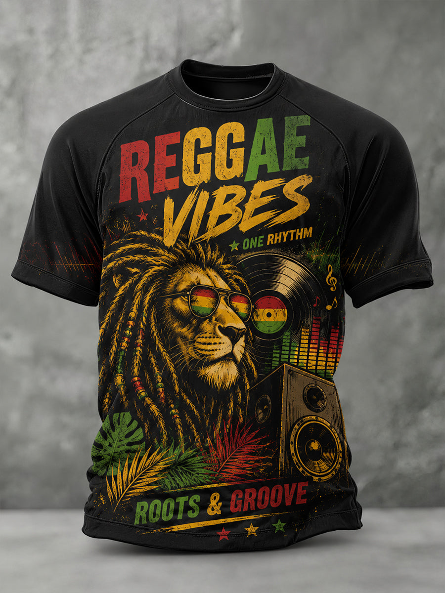 Men's Raglan-Sleeve T-Shirt With Reggae-Inspired Print