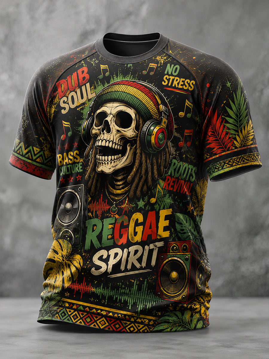 Men's Raglan-Sleeve T-Shirt With Reggae-Inspired Print
