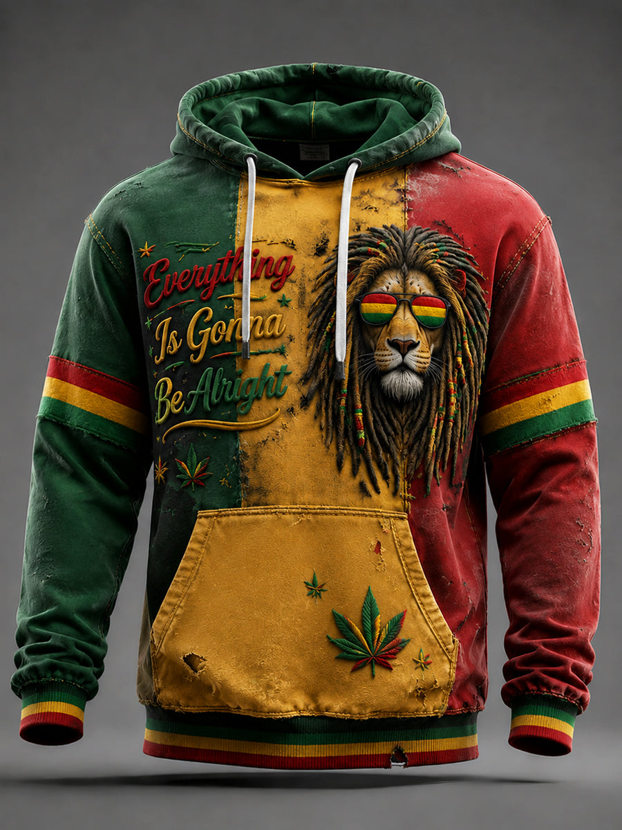 Striped Patchwork Hoodie for Retro Reggae Music Fans