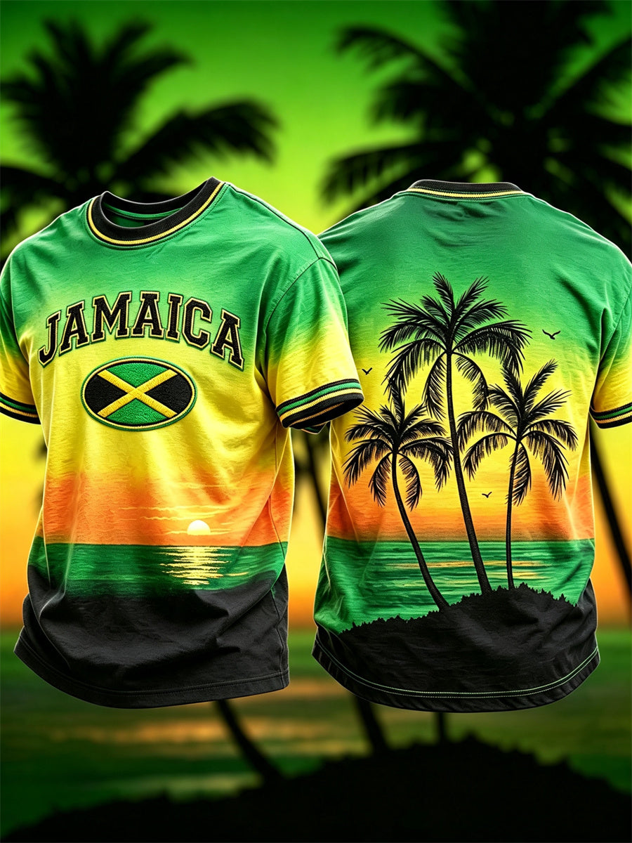 Men's Jamaica Beach Inspired Gradient Print Jamaica Vacation short sleeves t-shirt