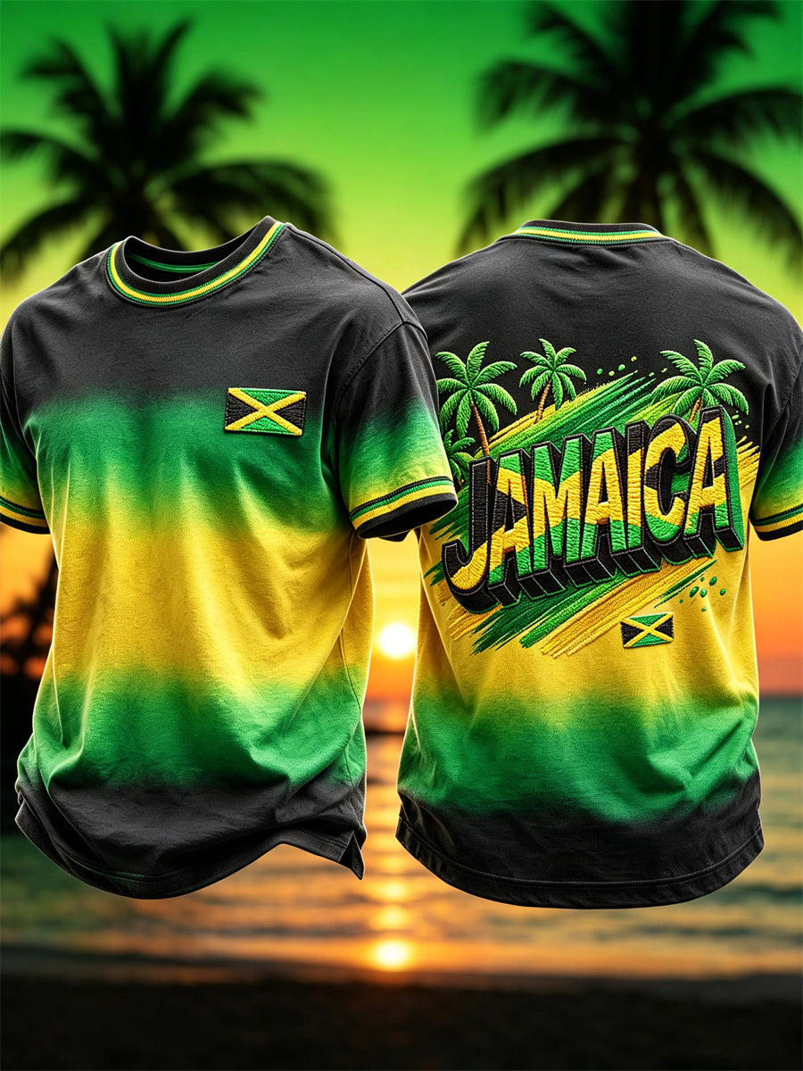 Men's Jamaica Beach Inspired Gradient Print Jamaica Vacation short sleeves t-shirt