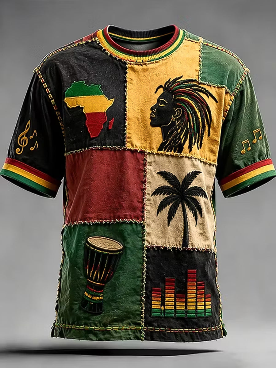 Casual Patchwork T-Shirt for Retro Reggae Music Fans