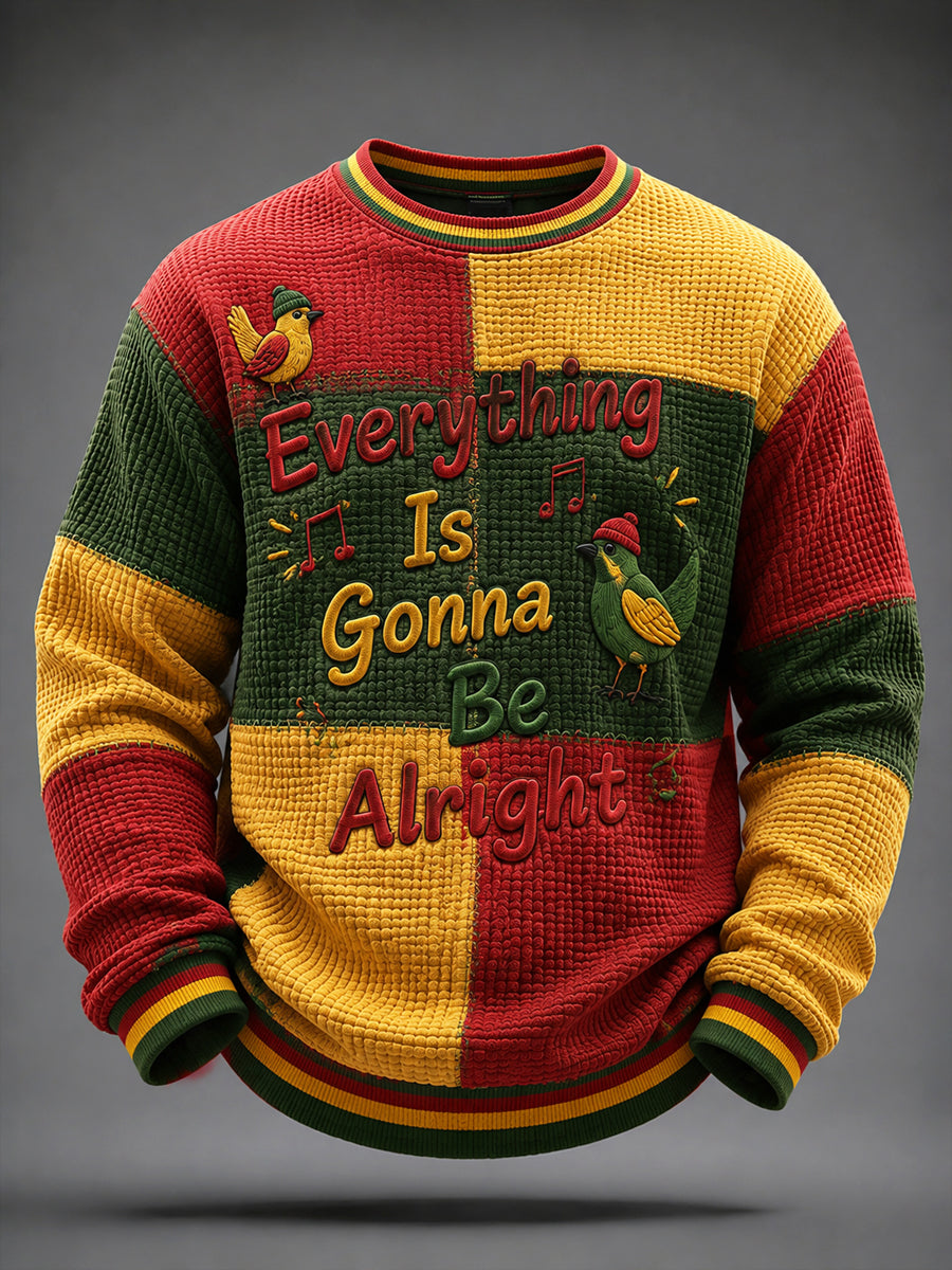 Classic Waffle-Weave Patchwork T-Shirt for Retro Reggae Music Fans