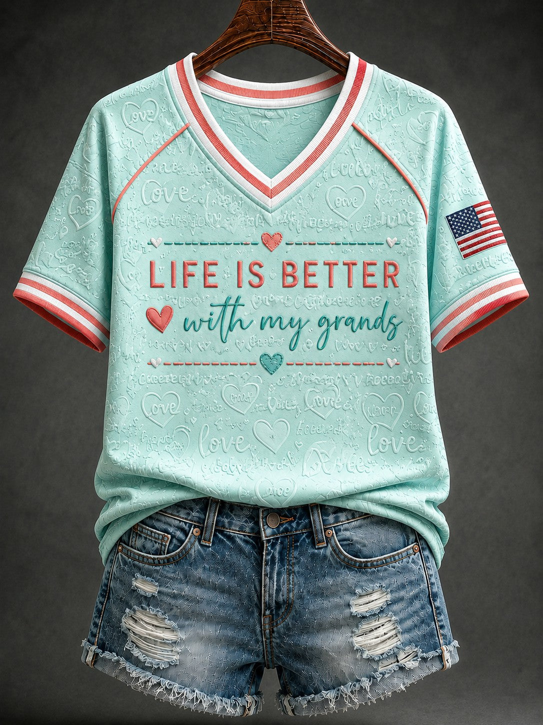 Women's Life Is Better With My Grands Printed V-neck T-shirt