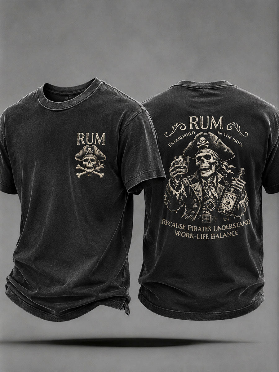 Men's "Because Pirates Understand Work-Life Balance" Fun Pirate Rum Casual Unisex T-shirt