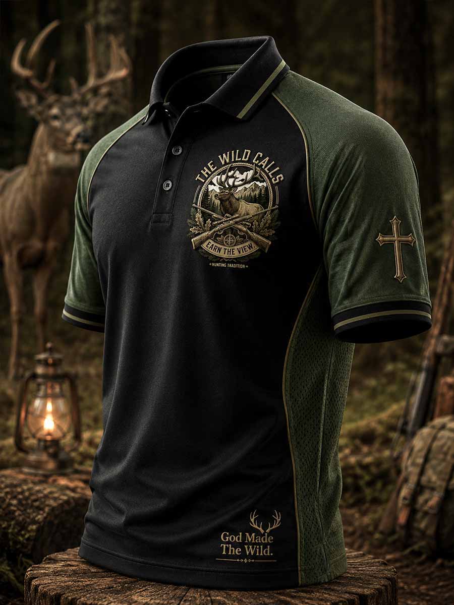 Men's Vintage Traditional Reindeer Pattern Printed Polo Shirt