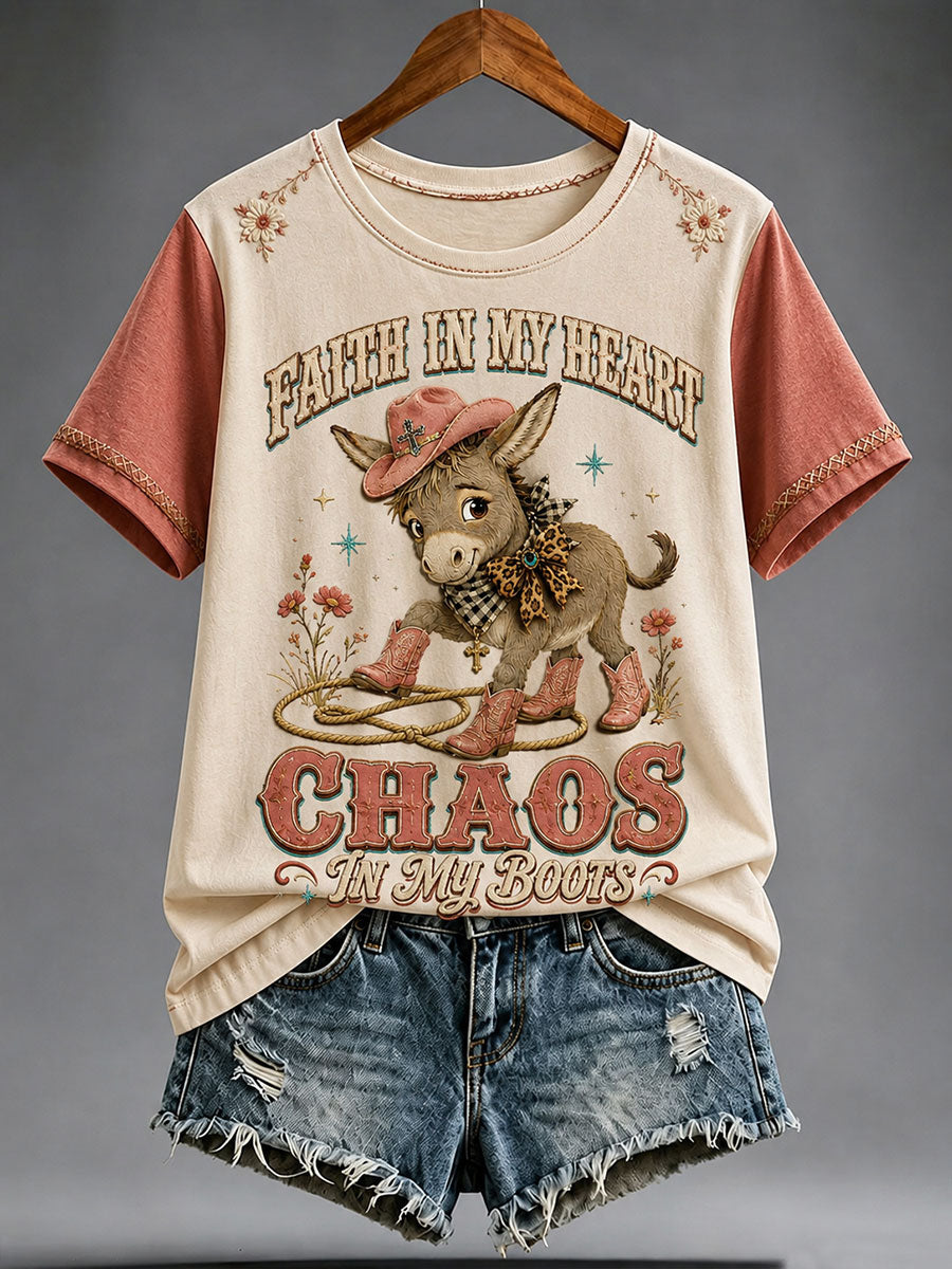 Women's FAITH IN MY HEART CHAOS IN MY BOOTS Short-sleeved T-shirt