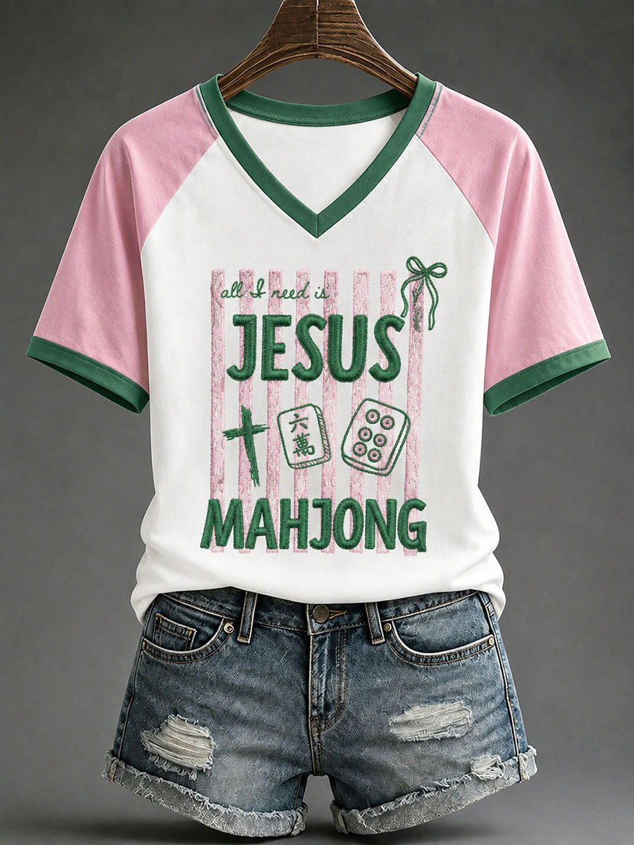 Women's Christian Mahjong Print Casual T-Shirt