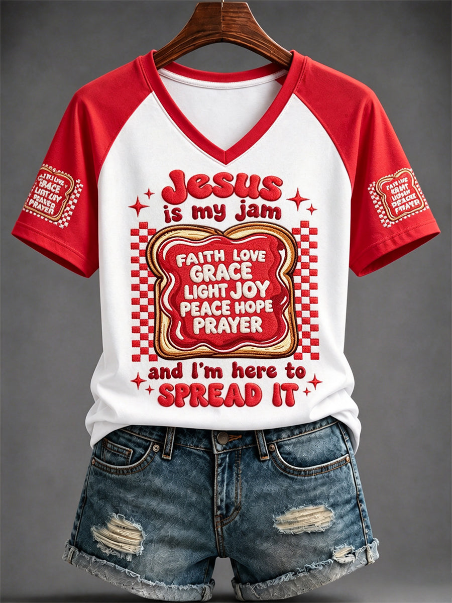 Women's JESUS Printed V-neck T-shirt