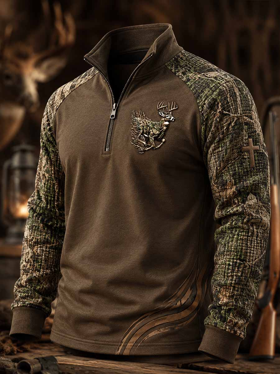 Men's Vintage Traditional Reindeer Pattern Printed Polo Shirt