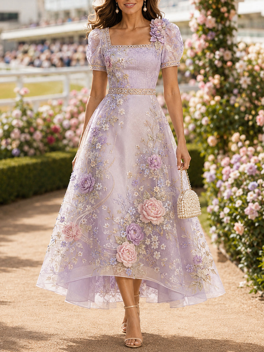 Women's Australian Horse Racing Print V Neck Elegant Midi Dress