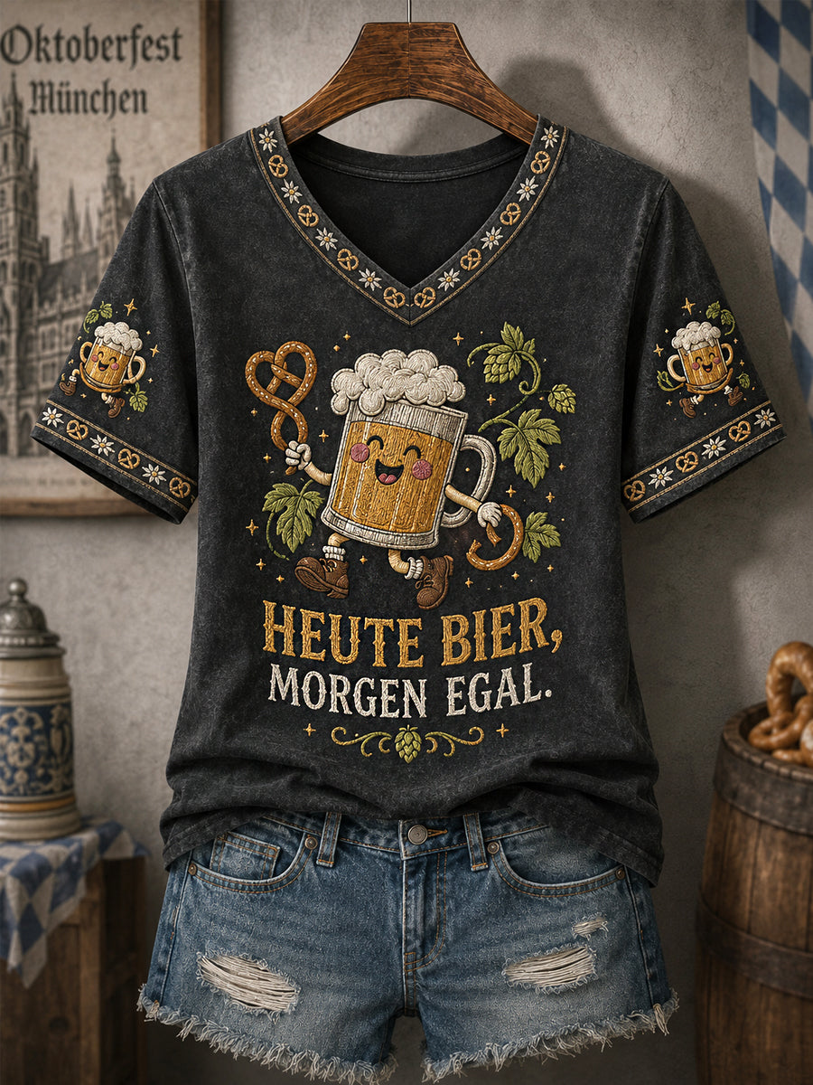Women's Oktoberfest Prost! Print Casual V-Neck Tee