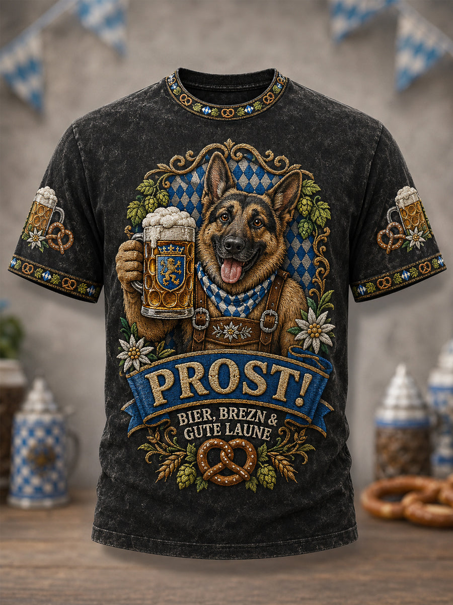 Men's Funny German Shepherd Oktoberfest Prost! Print Casual Tee