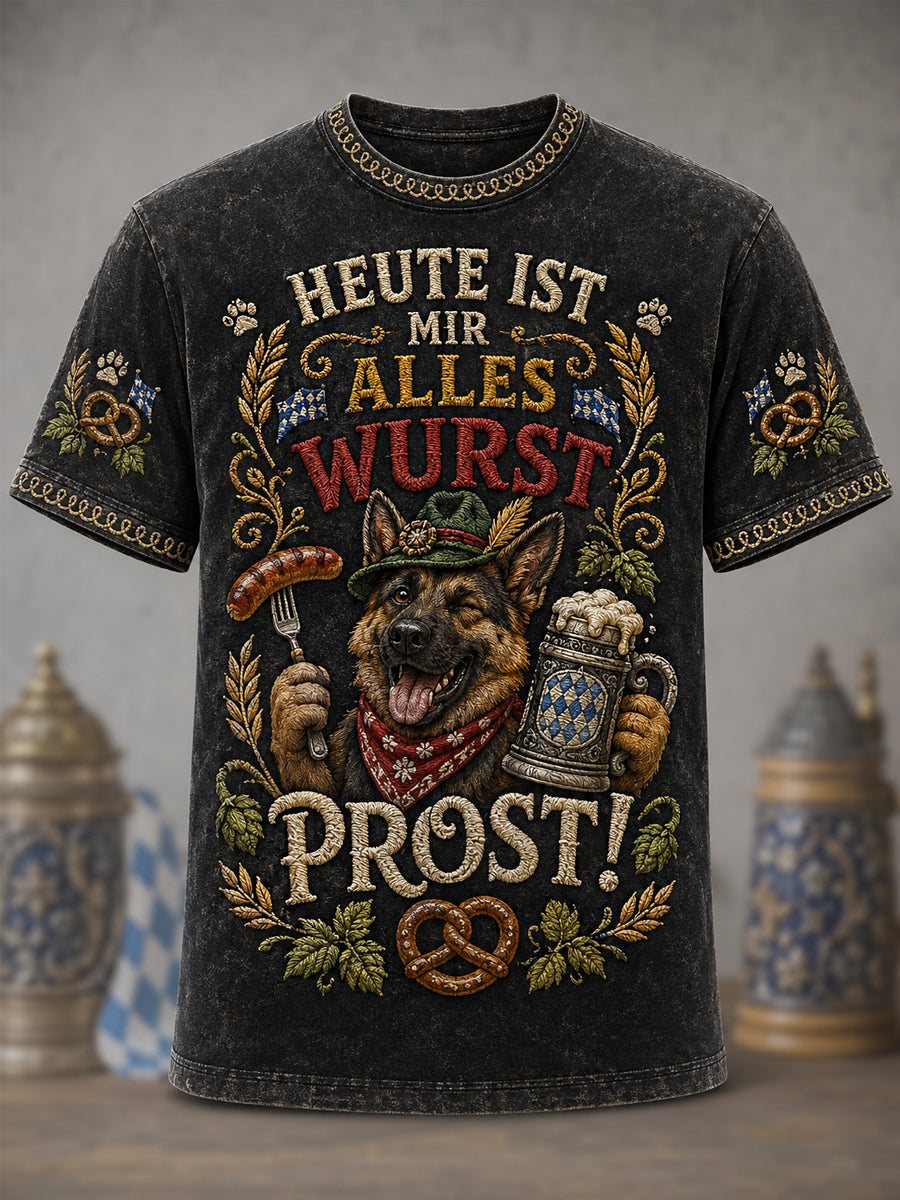 Men's Funny German Shepherd Oktoberfest Prost! Print Casual Tee