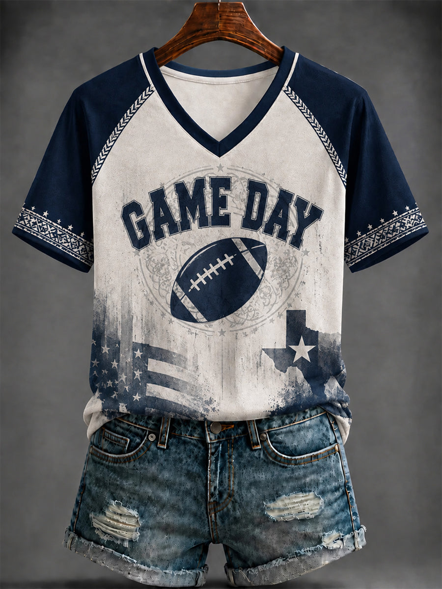 Women's Dallas Cowboys Football Printed V-neck T-shirt
