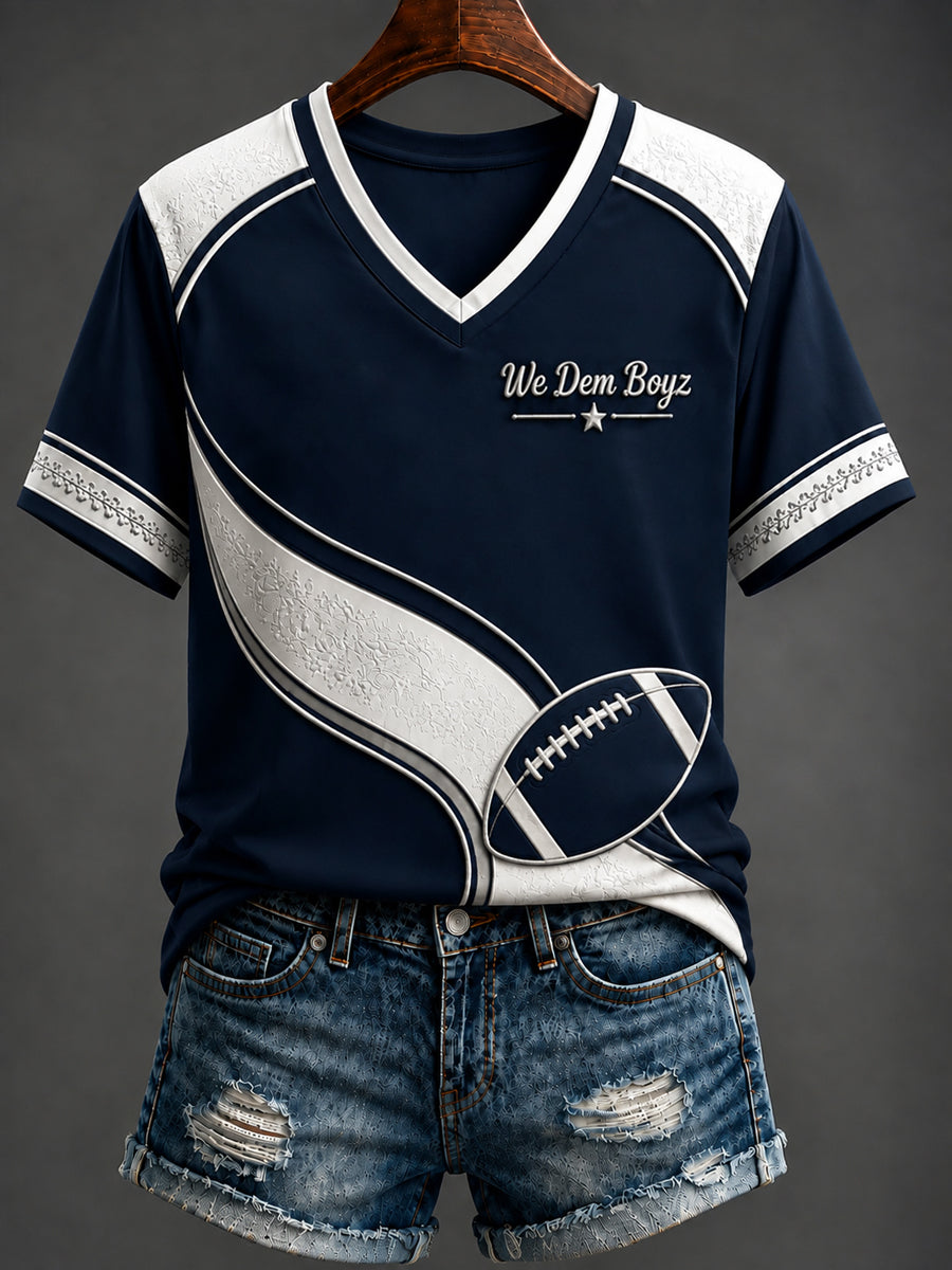 Women's Dallas Cowboys Football Printed V-neck T-shirt