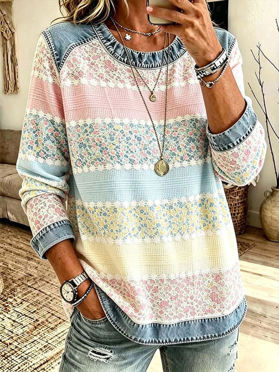 Women's Breast Cancer Awareness Denim Patchwork Top