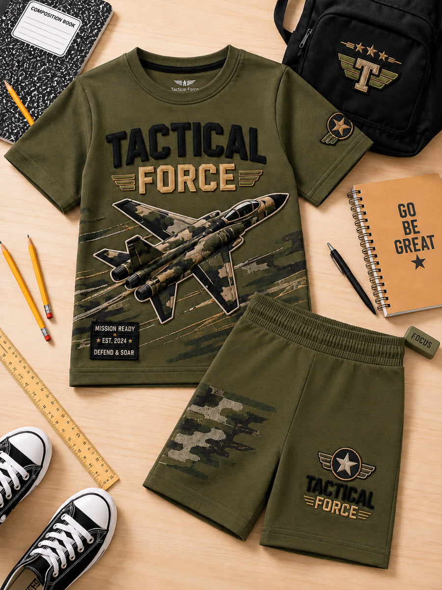 Back-to-School Season Camouflage Plane Casual Shorts Set