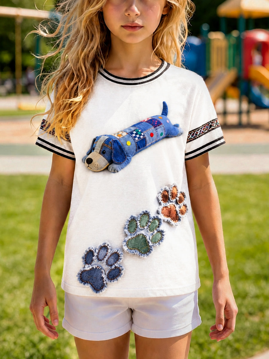Girls' 3D Dog-Print Casual T-Shirt