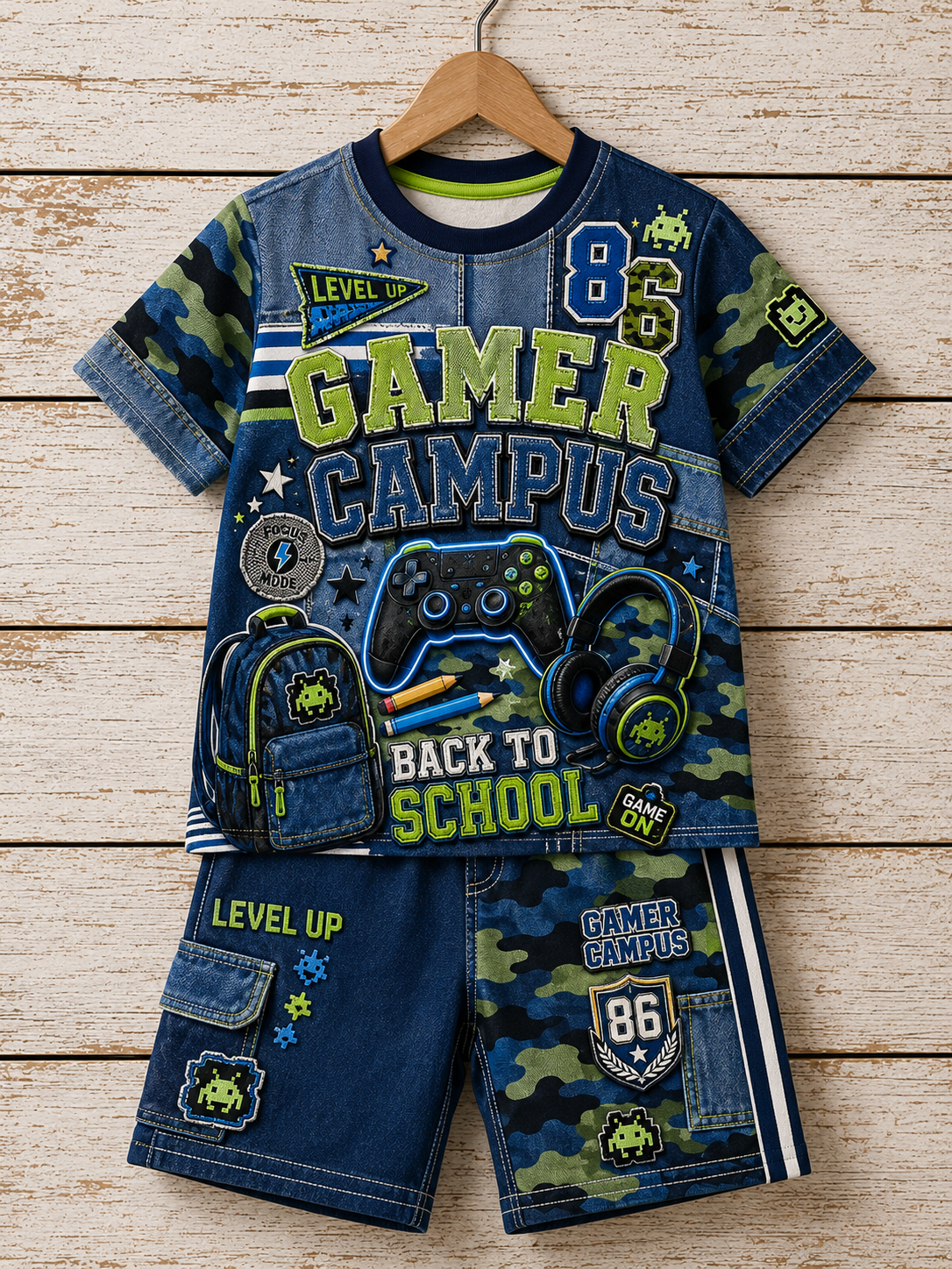 Back-To-School Season Short-Sleeve Shirt Set