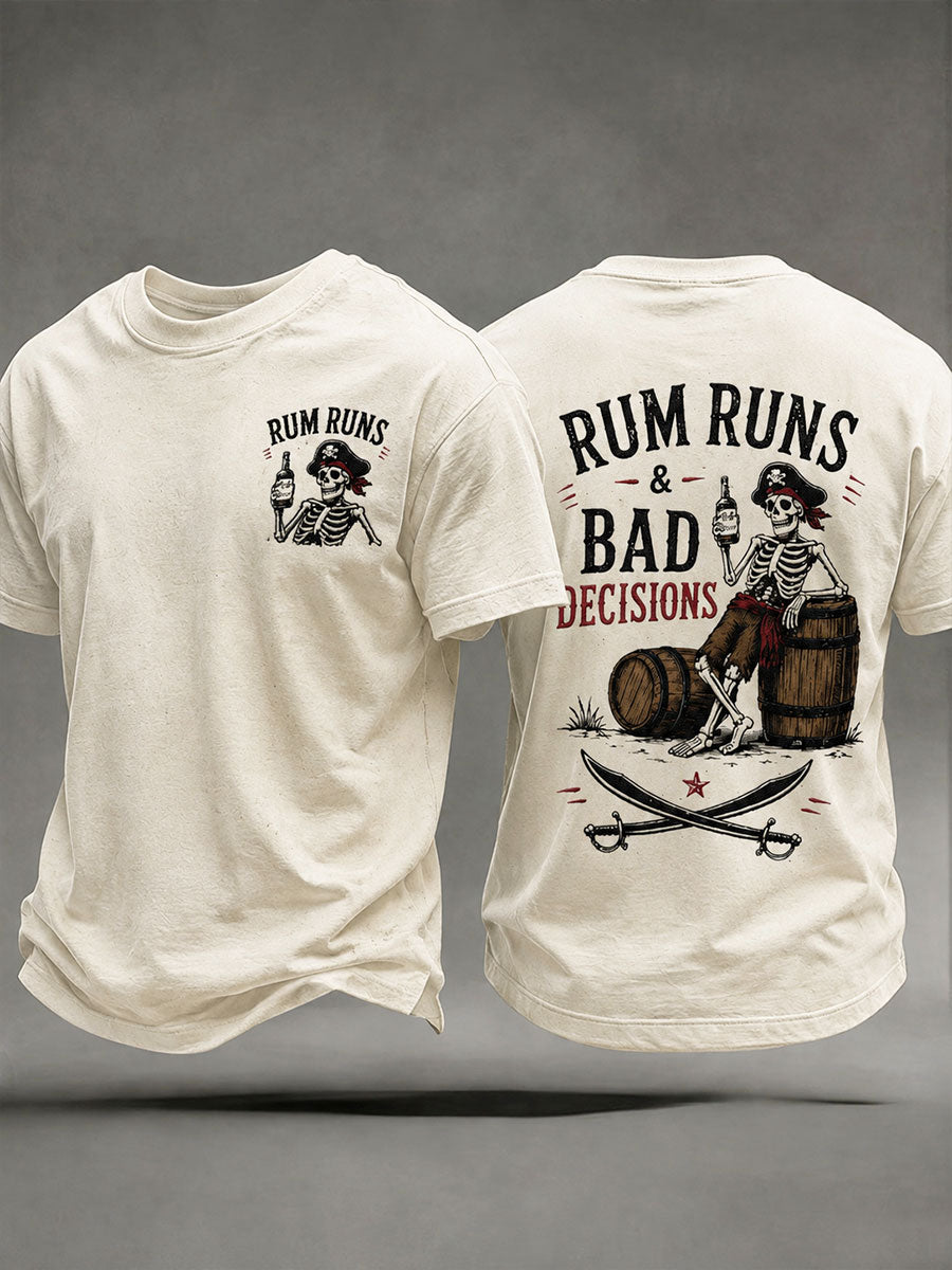 Men's "Rum Runs&Bad Decisions" Fun Pirate Rum Casual T-shirt