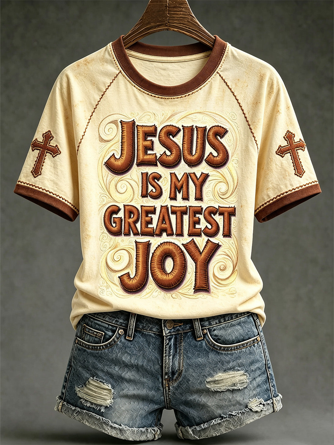 Women's faith-themed slogan pattern printed casual short-sleeve T-shirt