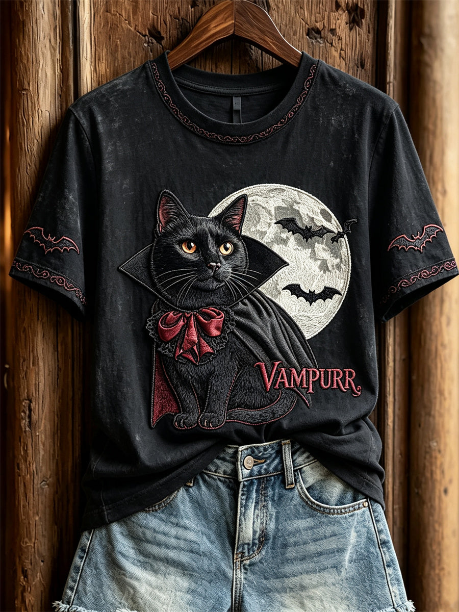 Women's Vampurr Vampire Cat Gothic Print short-sleeved T-shirt