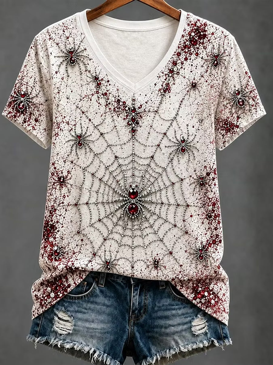 Women's Halloween Printed V-neck T-shirt